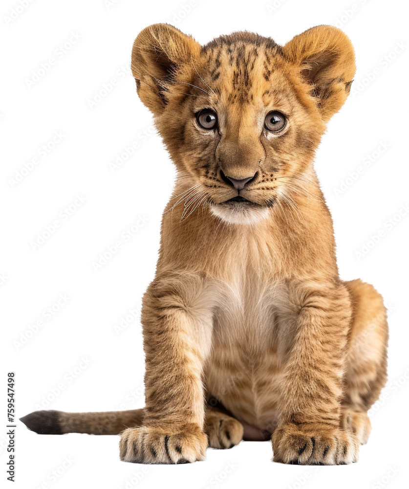Young lion cub sitting, cut out - stock png. Young lion cub sitting, cut out - stock png.