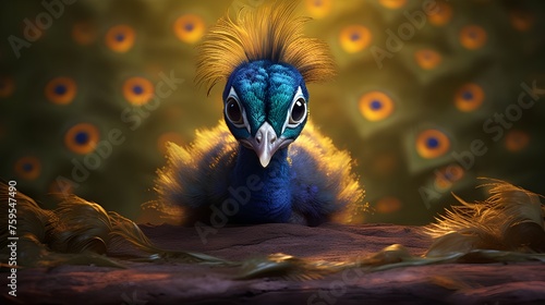 Pequeño y encantador pavo real floral en un bosque encantado al estilo de un arte mágico de fantasía animal
