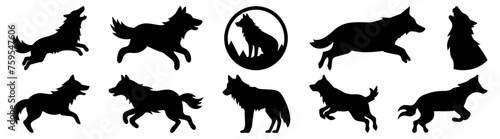 Wolf  silhouette set vector design big pack of illustration and icon