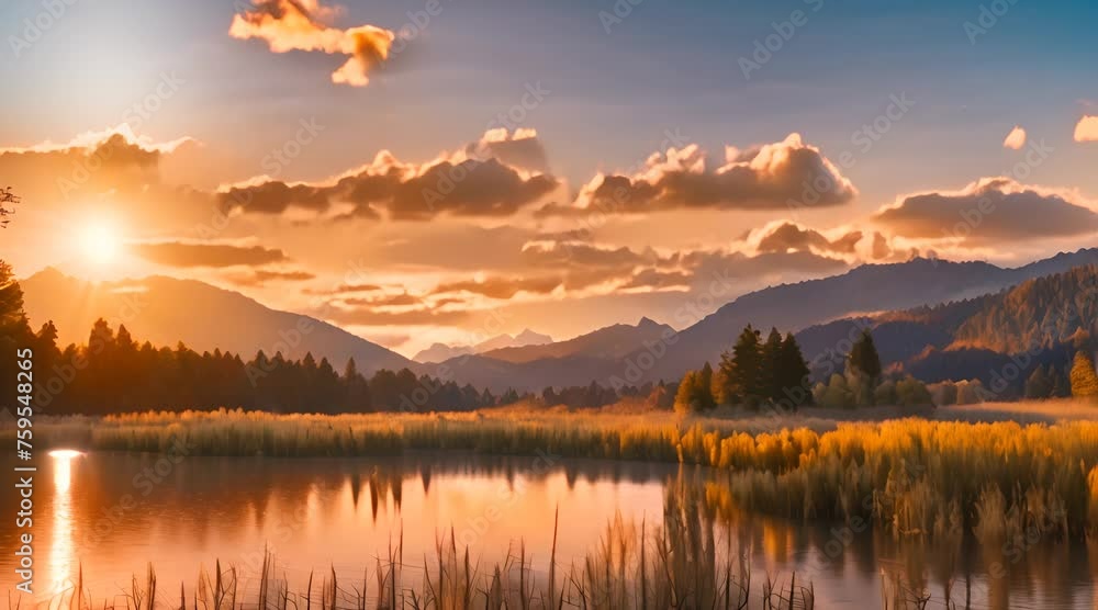 custom made wallpaper toronto digitalA dreamy and idyllic scene, with a golden sun setting behind a backdrop of towering mountains