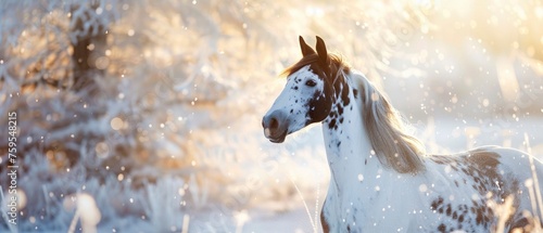 Majestic Pinto Arabians. Proud and Expressive Stallions Grace a Snow-Covered Landscape, Radiating Strength and Beauty.