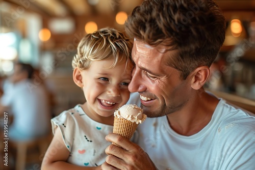 Father and son eating ice cream together