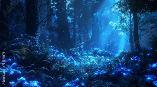 The forest with deep blues and neon greens