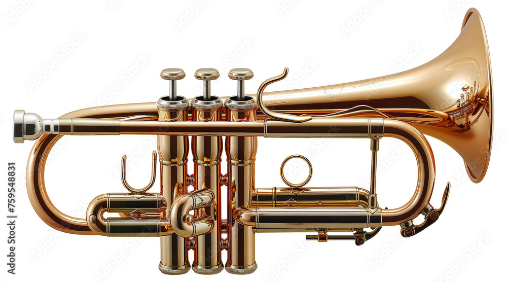 Naklejka premium Shiny brass trumpet, cut out - stock png.