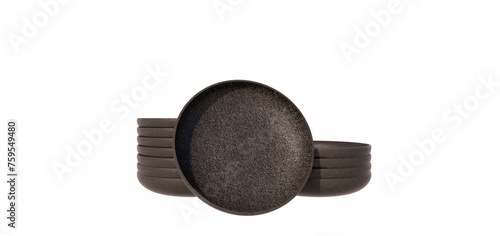 Stack of black plates on a white background