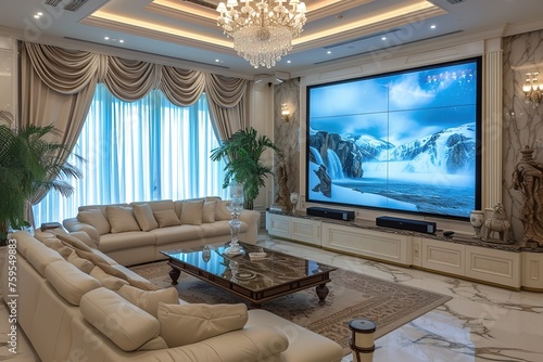 Big Tv In A Living Room. Elegant living room with big tv screen.