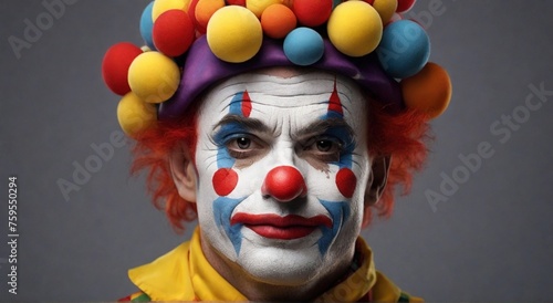Clown with curly hair, on an isolated background.