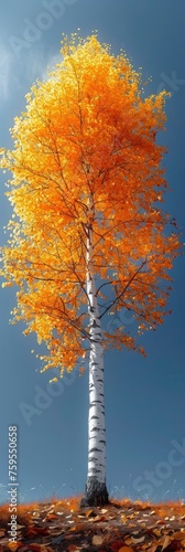 Birch Beauty. Autumnal Splendor Against a Light Blue Sky.