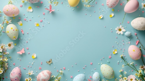 Easter eggs border frame with copy space, Happy Easter day!