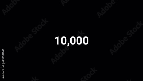 Number counter from zero to ten thousand on a black background, Counting Numbers from 0 to 10,000 on a transparent background with alpha channel, Number counting from 0 to 10k animation