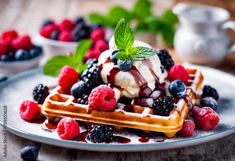 Dolcezza Assoluta- Waffle Belga con Gelato, Frutti di Bosco e Salsa al Caramello Dolcezza Assoluta- Waffle Belga con Gelato, Frutti di Bosco e Salsa al Caramello