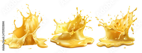 Set of Melted Cheese Splash Cut-Out, Three in One, Isolated on Transparent Background photo