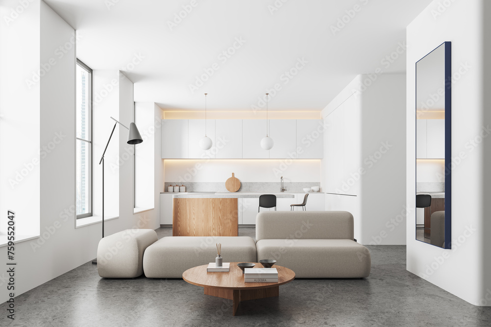 Fototapeta premium White living room and kitchen interior