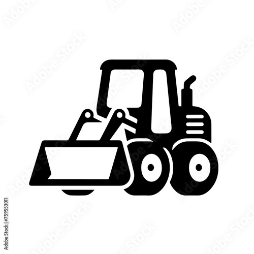Tractor Front End Loader Icon, Black silhouette. Vector flat graphic illustration. isolatedon a transparent background