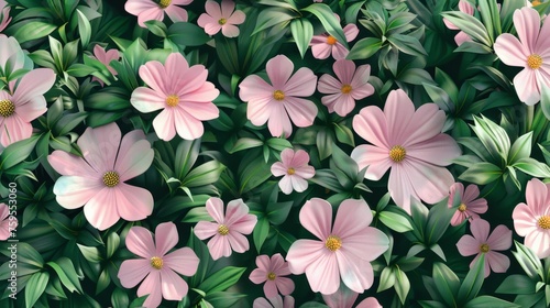 A cluster of pink and white tulips in full bloom creates a beautiful spring garden scene