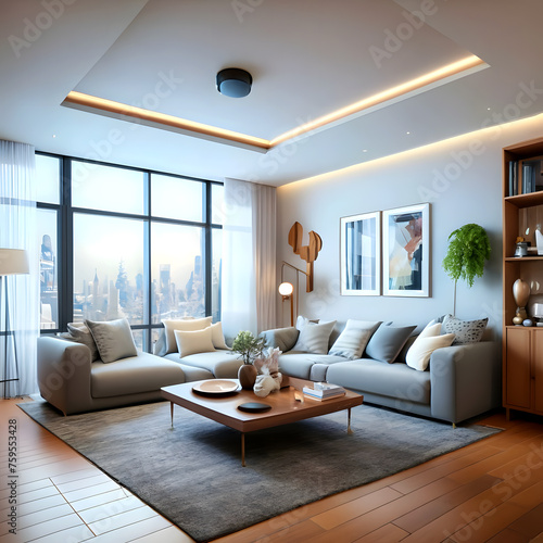 Modern scandinavian living room interior - 3d render