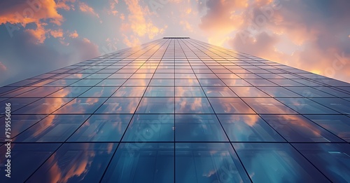 glassy building at twilight in the sky, in the style of high horizon lines, tabletop photography, uhd image, marble, high-angle, flickr, light silver and beige photo