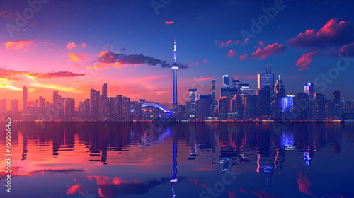 Toronto skyline with sea side view. generative ai 