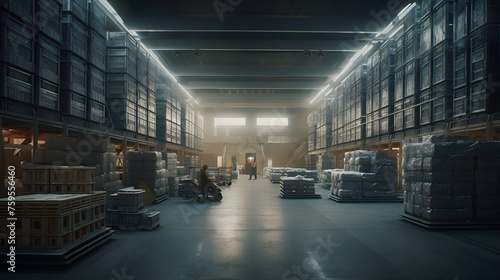 warehouse, an expansive storage facility housing numerous rows of stacked boxes and merchandise