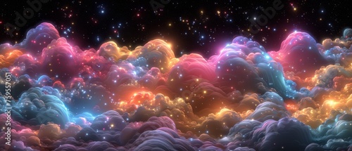  a computer generated image of a bunch of clouds in the sky with a star in the sky in the background.