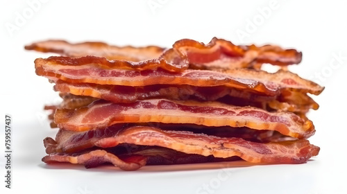 Isolated strips of fried bacon. white background