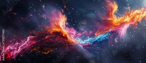  an image of a colorful space scene with stars and a bright orange and blue object in the middle of the image.