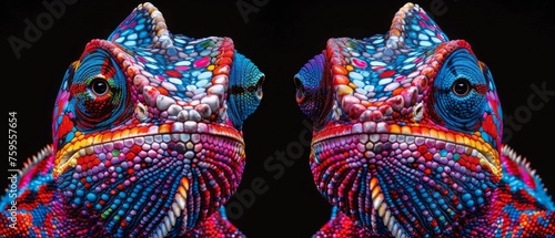  a close up of an animal made out of many different colors of different shapes and sizes on a black background.