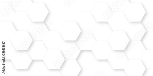Abstract white background with hexagons pattern. White abstract vector wallpaper with hexagon grid. 3D technology Futuristic honeycomb mosaic white background.	