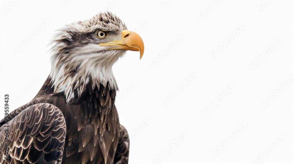 Majestic bald eagle on white background