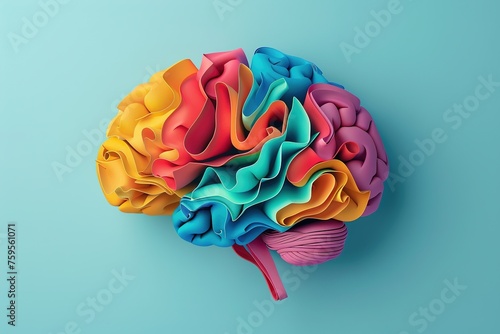 Image of a brain made of paper on an isolated background. Beautiful concept of creativity, right brain ideas. The background image represents the creativity of using the brain and creating media. photo
