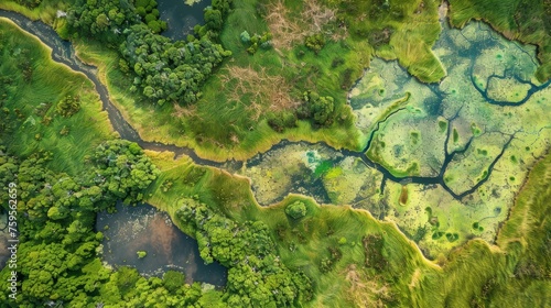 Aerial view of a conservation land mosaic, illustrating various ecosystems contributing to regional biodiversity