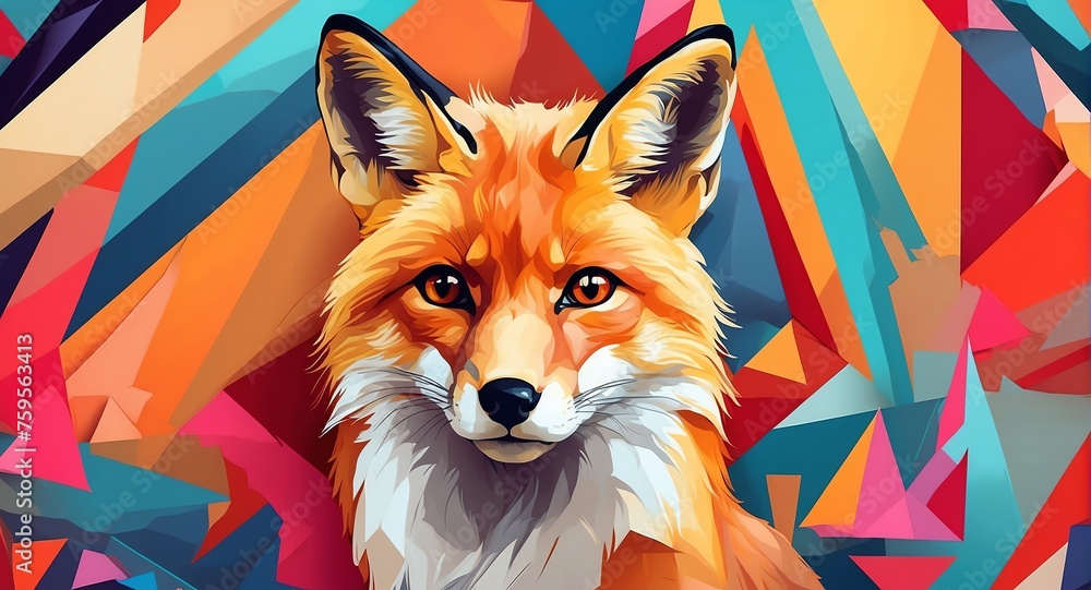 Obraz premium Fox colorful geometric shapes background. Digital painting. Vector illustration from Generative AI