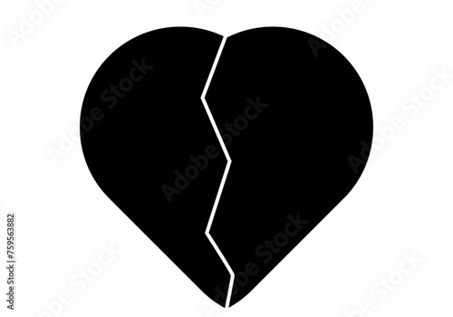 Icono negro de corazón con grieta.