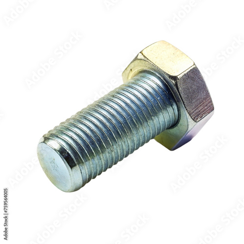 Metal bolt and nut isolated on transparent background.