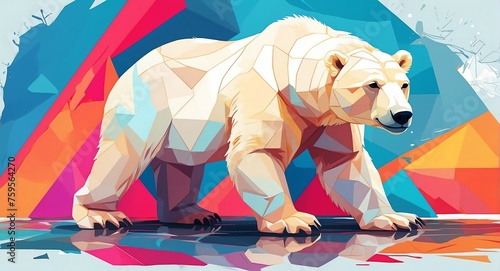 Polar Bear colorful geometric shapes background. Digital painting. Vector illustration from Generative AI