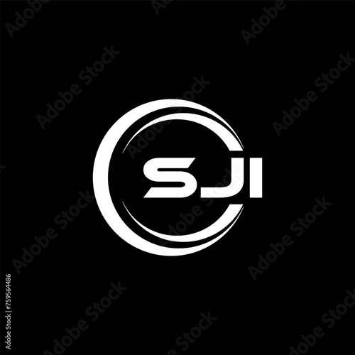 SJI letter logo design with black background in illustrator, cube logo, vector logo, modern alphabet font overlap style. calligraphy designs for logo, Poster, Invitation, etc. photo