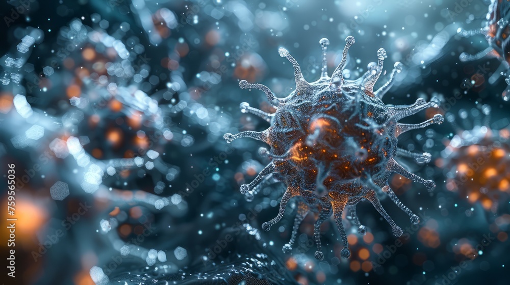 A macro illustration of the virus designed for medical context. Virus cells background A macro illustration of the virus designed for medical context. Virus cells background