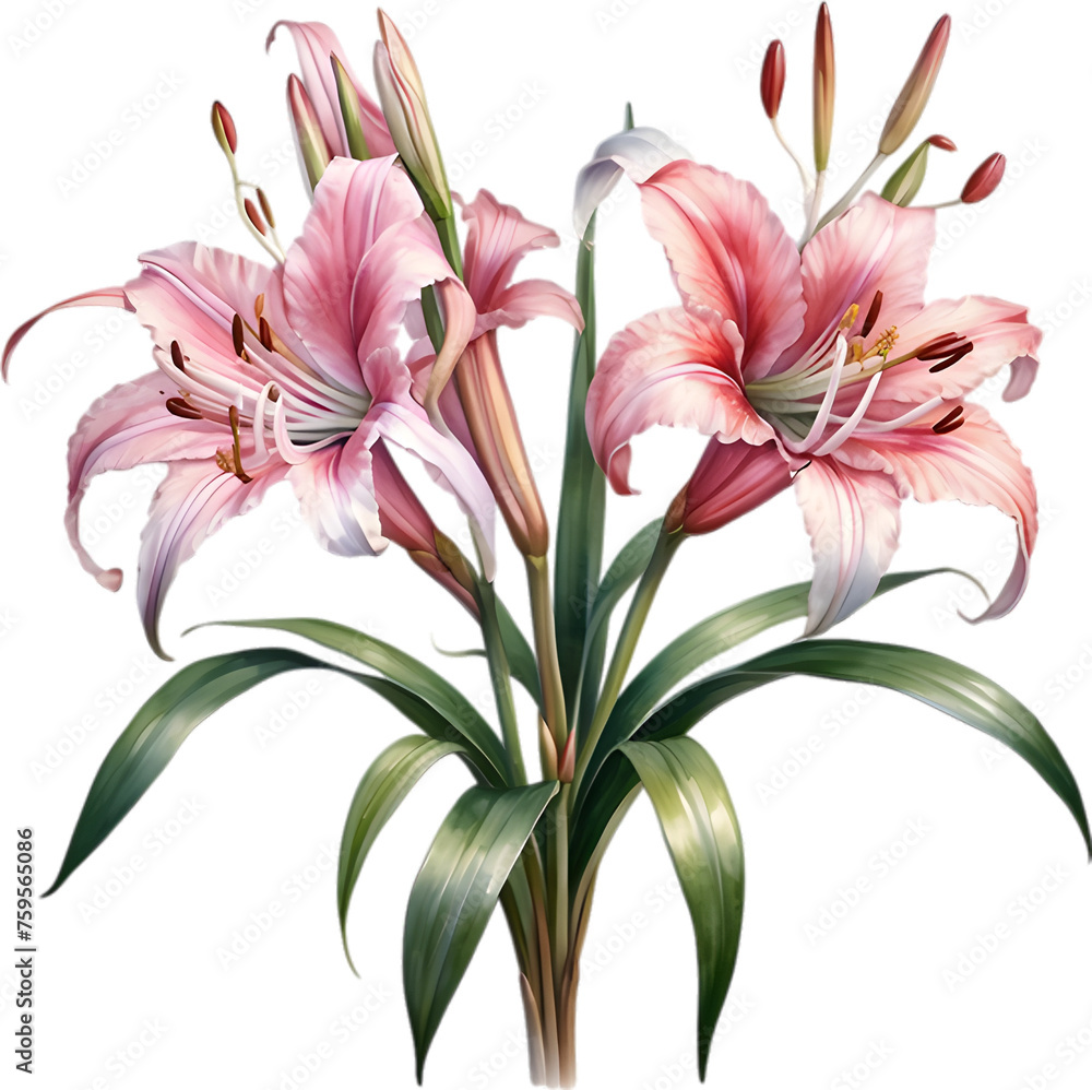 Fototapeta premium Watercolor painting of Crinum (vlei) lily (Crinum delagoense) flower. 