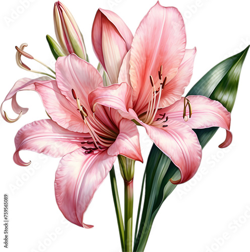 Watercolor painting of Crinum (vlei) lily (Crinum delagoense) flower. 