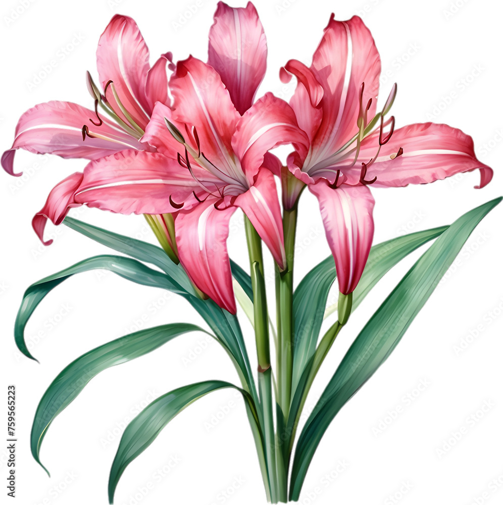 Watercolor painting of Crinum (vlei) lily (Crinum delagoense) flower.  - obrazy, fototapety, plakaty 