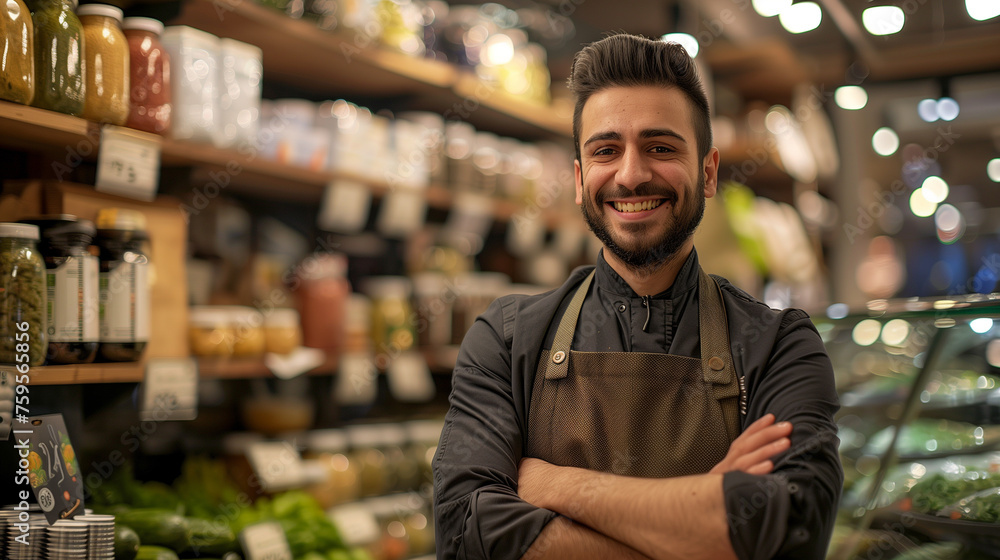 Smiling male seller in health food store Smiling male seller in health food store