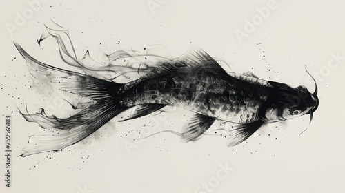 水墨画の魚の絵,Generative AI AI画像