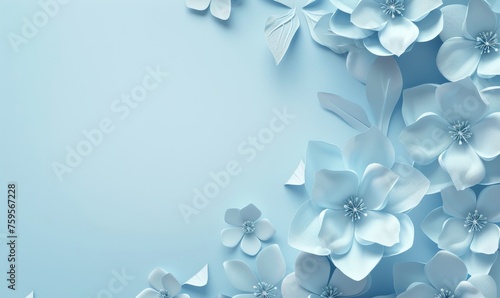 Abstract paper cut flowers. Spring concept. Frame template for decoration, invitation, greeting card with copyspace for your text.