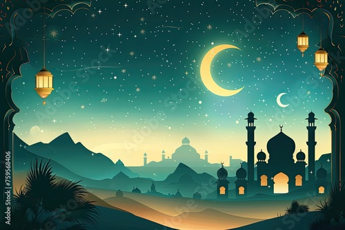 Eid Mubarak or Eid Al Fitr Template Design. Holy Day for Muslim and Islamic People. Illustration