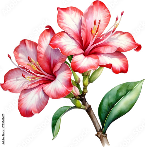 Watercolor painting of Impala Lily (Adenium multiflorum) flower. 