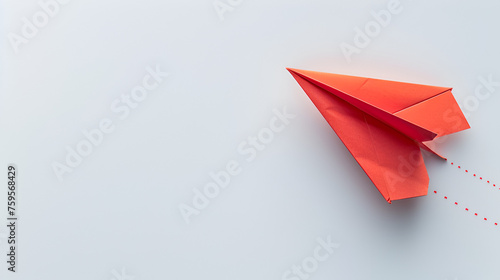 two red paper plane flying on isolated blue background A red paper plane flying on isolated blue background, Generative Ai