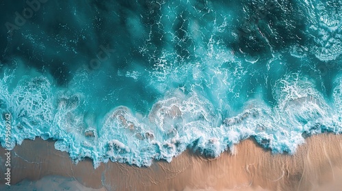 aerial view of turquoise ocean water with splashes and foam for abstract natural background and texture © CLOVER BACKGROUND