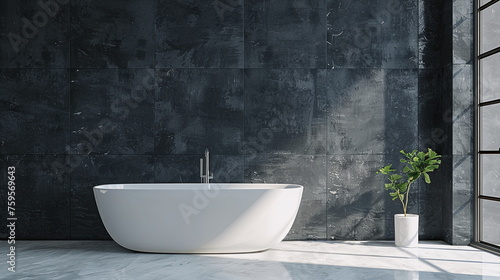 Frontal view of a modern bathroom with empty walls