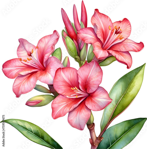 Watercolor painting of Impala Lily (Adenium multiflorum) flower. 