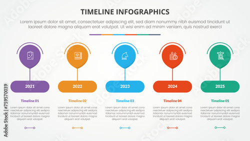 timeline milestone infographic concept with balloon top line connection for slide presentation with 5 point list